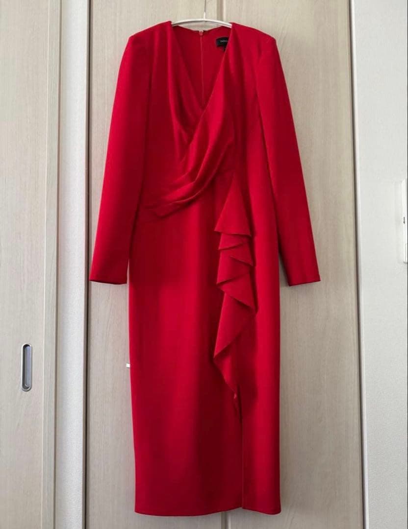 【極美品】TADASHI SHOJIダダシショージ 赤 ドレス 長袖ワンピース