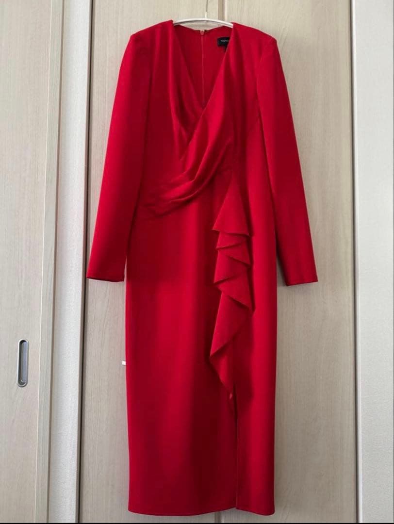 【極美品】TADASHI SHOJIダダシショージ 赤 ドレス 長袖ワンピース