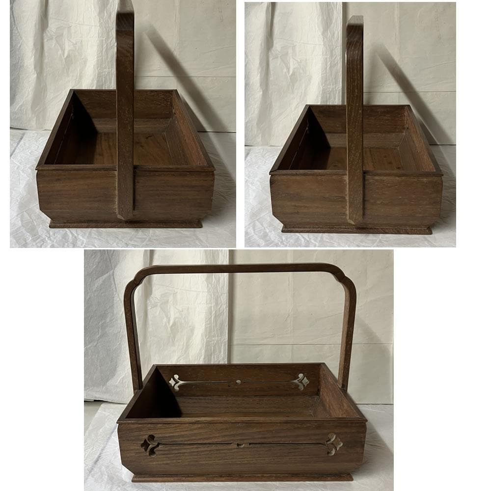 y066 桑 手付 莨盆 一対 木箱入り 古伊万里 火入 灰吹 透かし 煙草盆