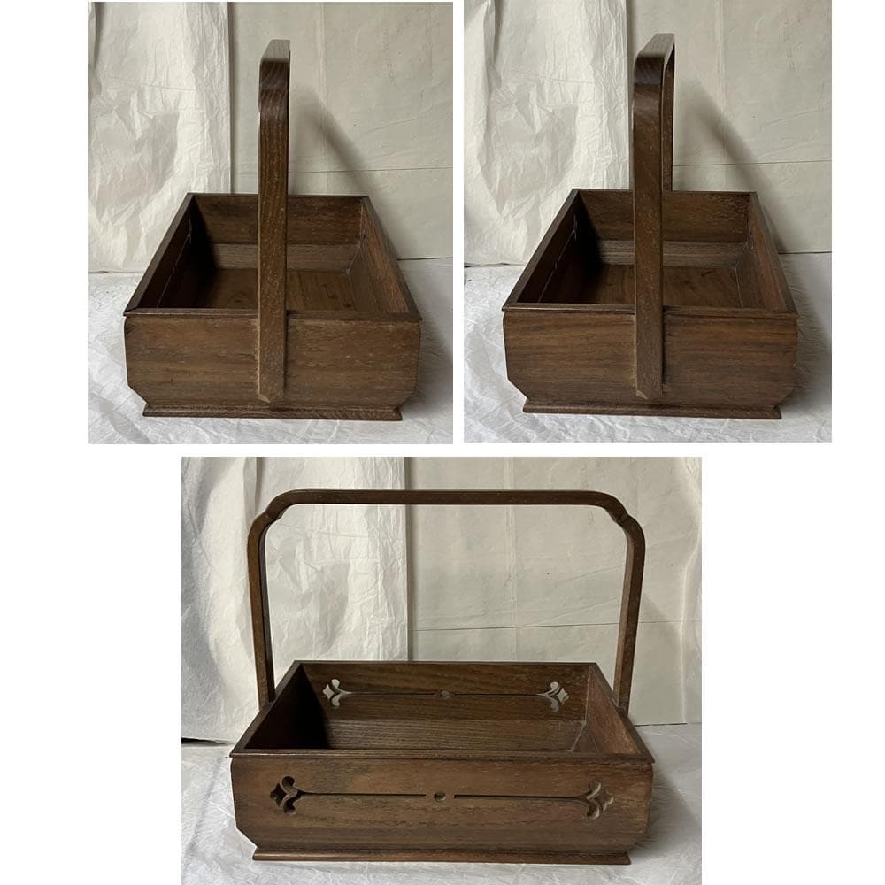 y066 桑 手付 莨盆 一対 木箱入り 古伊万里 火入 灰吹 透かし 煙草盆