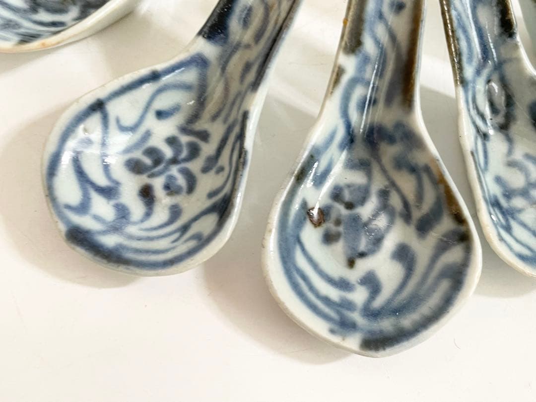 骨董　アンティーク　青花　蓮華　染付　清朝　れんげ　レンゲ　スプーン　スッカラ