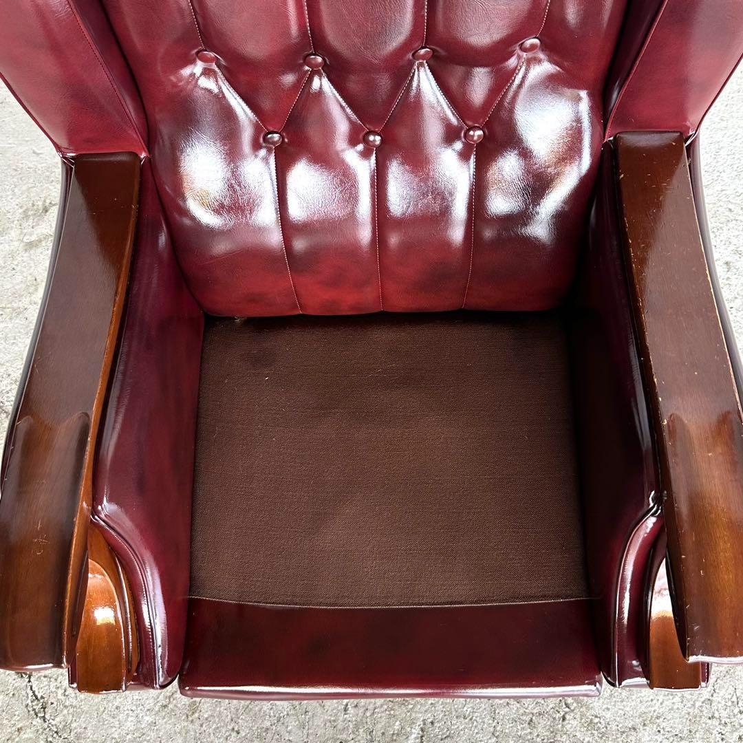 ヴィンテージ　80s〜90s ミッドセンチュリー調 ウイングバック合皮ソファー