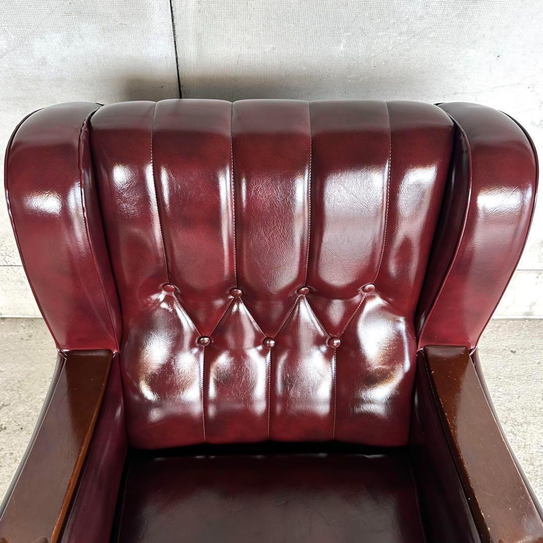 ヴィンテージ　80s〜90s ミッドセンチュリー調 ウイングバック合皮ソファー