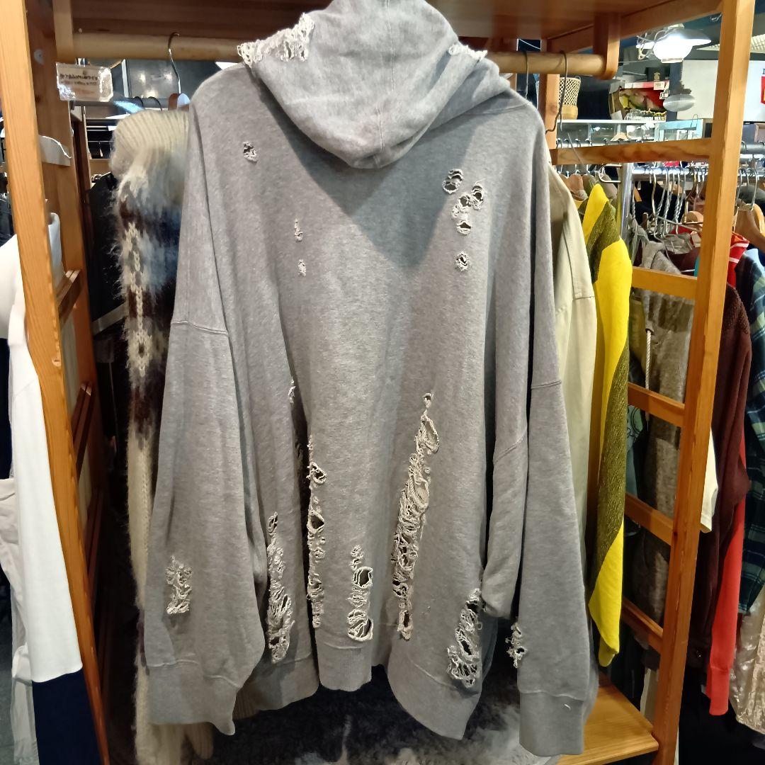 もきMIHARA YASUHIRO ダメージ加工 グレー ジップパーカー