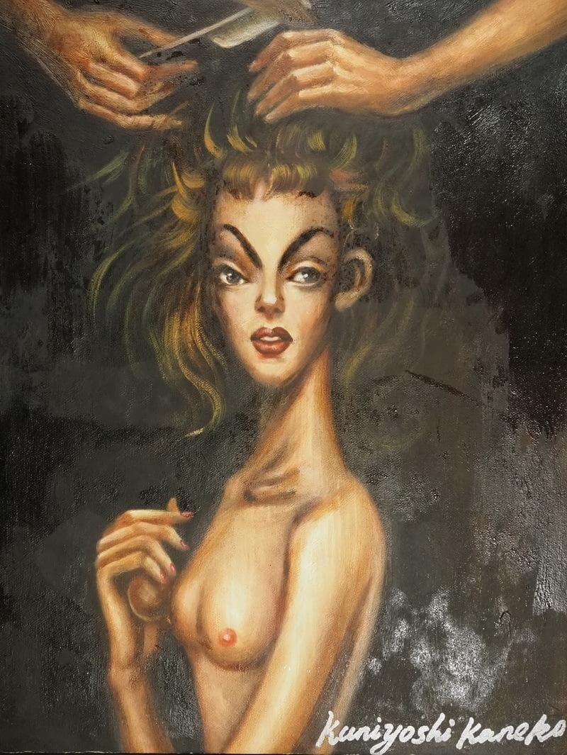 【処分価格】★金子國義 『よこしまな祈り』★油彩 F6号 油絵 金子国義 模写