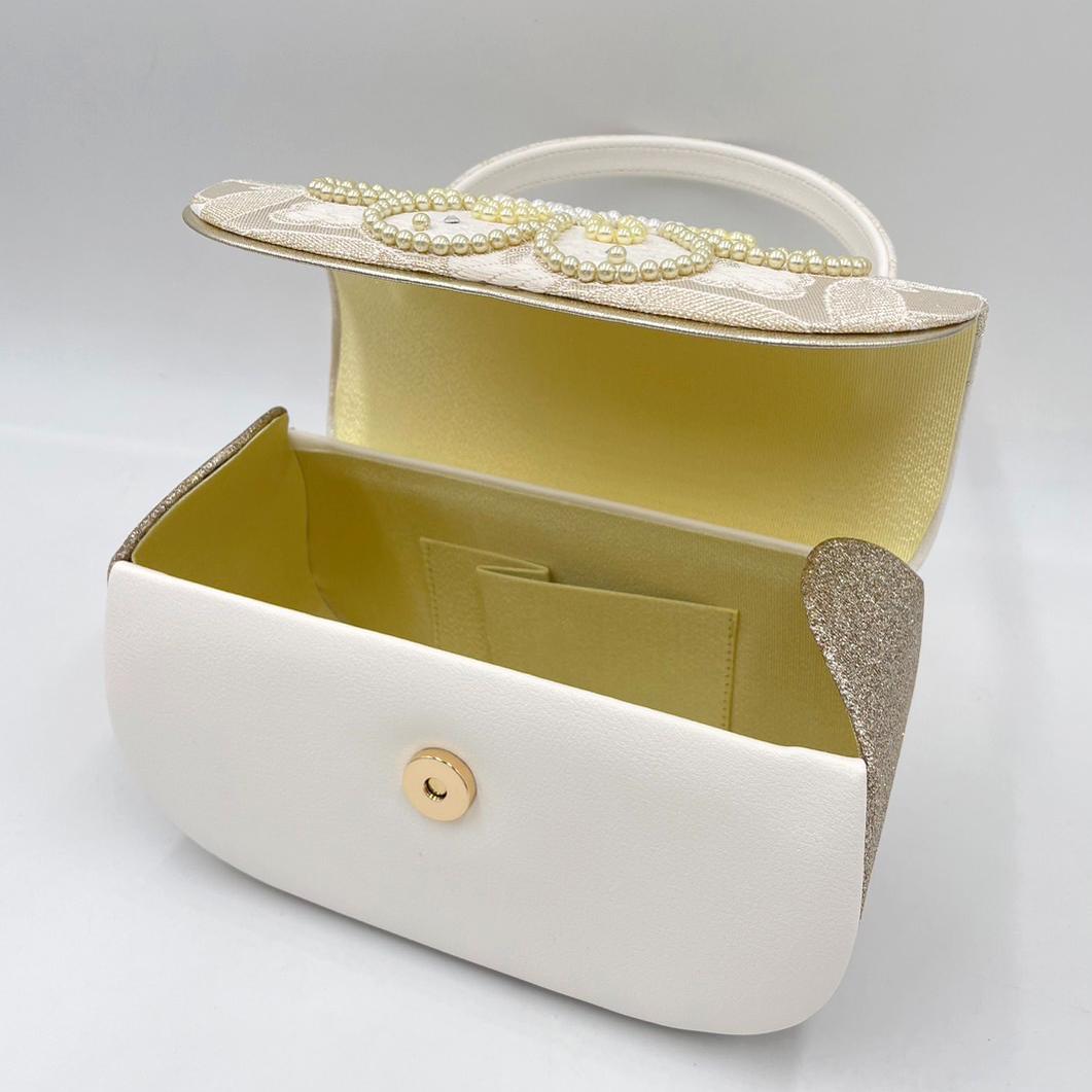 専用 豪華ビーズパール刺繍 西陣帯地　　振袖バッグ草履セット 　アイボリー