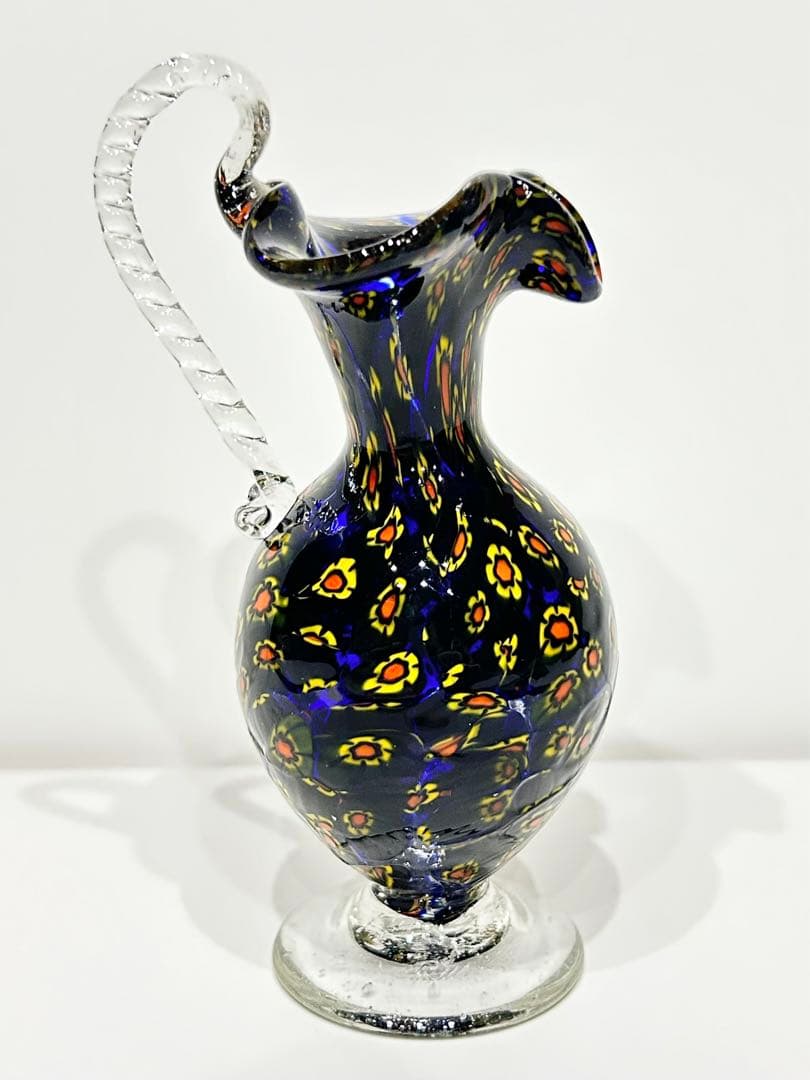 レトロ ベネチアンガラス ムラーノ ミルフィオリ 水差し イタリア ネイビー