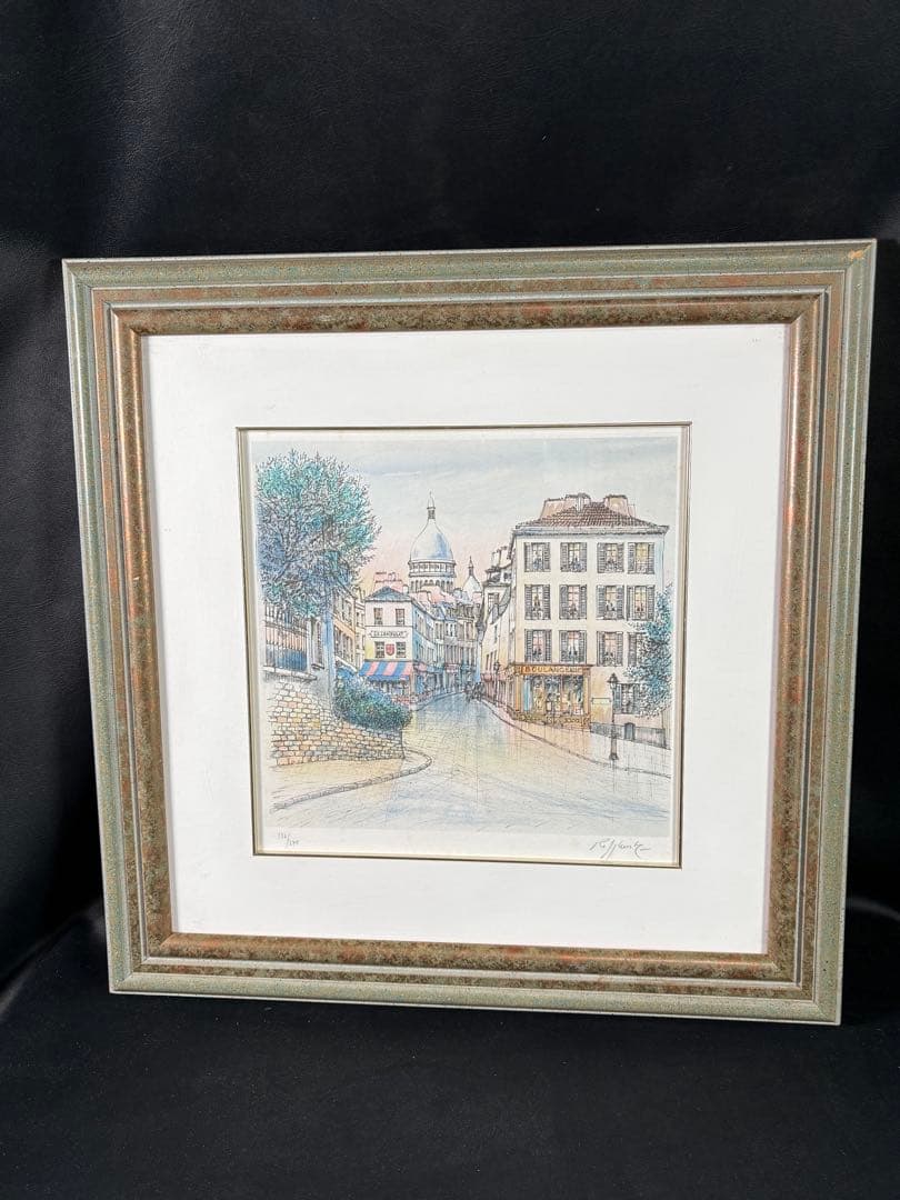 C082 ミッシェル・ドラクロワ リトグラフ 直筆サイン入「パリの街角」