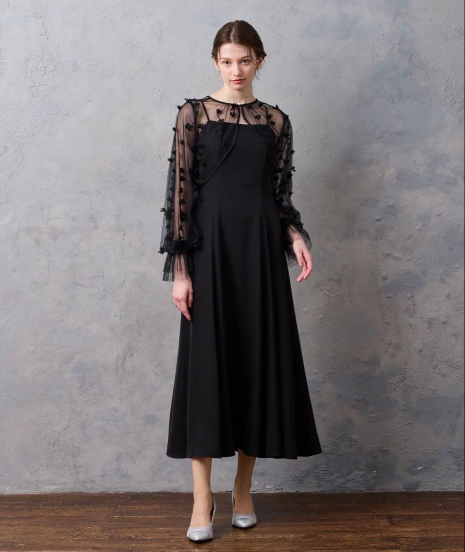 【aimer anche】フラワー刺繍ブラウス×フレアキャミソールワンピース/S