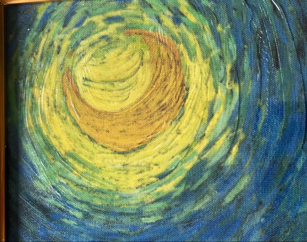 ゴッホ　「星月夜」　複製ポスター　額付　メディウム加工