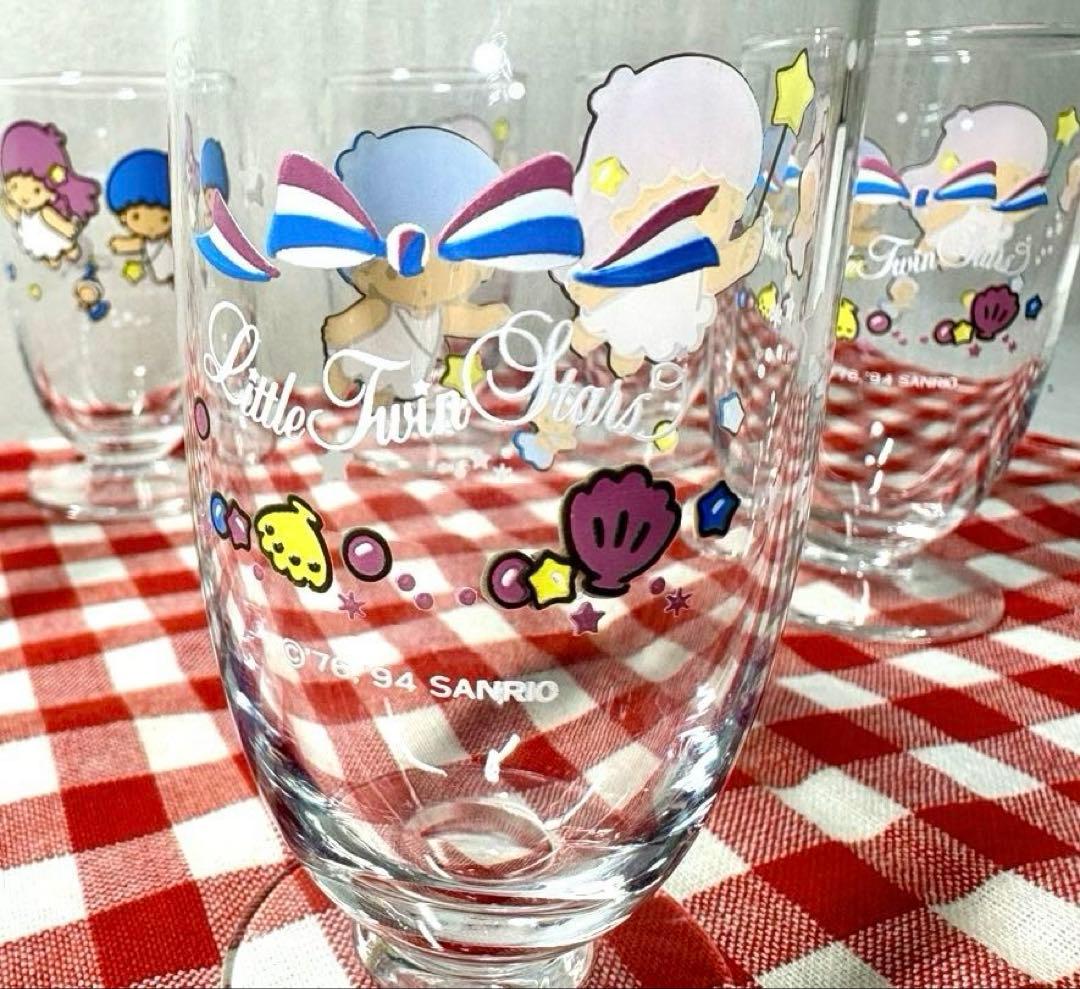 1994年　サンリオ　キキララ グラス　6個　脚付　ステムグラス　平成レトロ