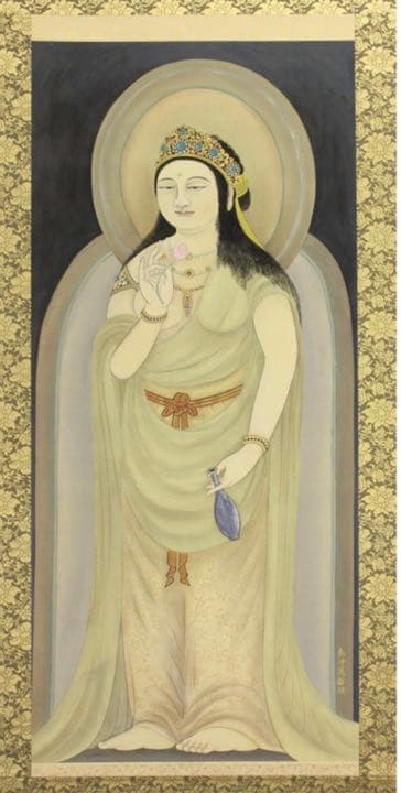 送料無料　極上絹本肉筆観音図 大幅掛軸 211×69cm　時代物