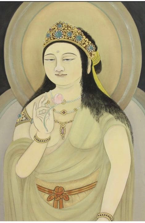 送料無料　極上絹本肉筆観音図 大幅掛軸 211×69cm　時代物