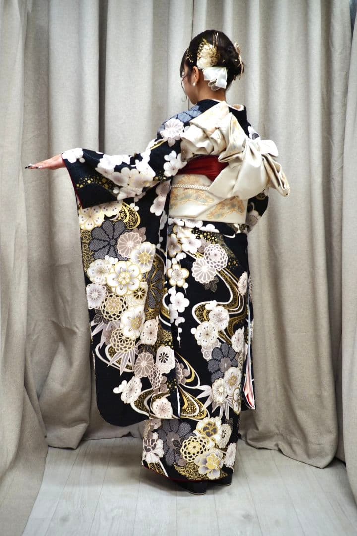 ねね丹後ちりめん 振袖セット 黒 金