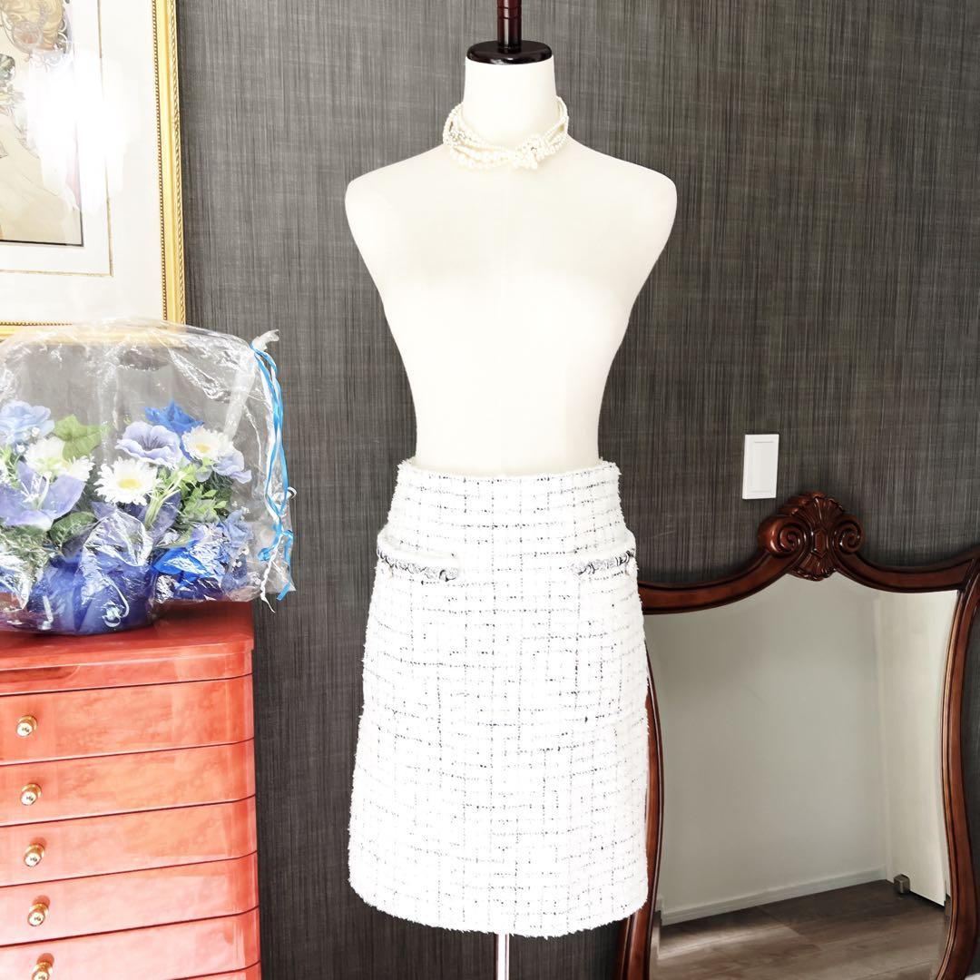 美品　CHANELシャネル　ツイード　2021 チェック　スパンコール　スカート