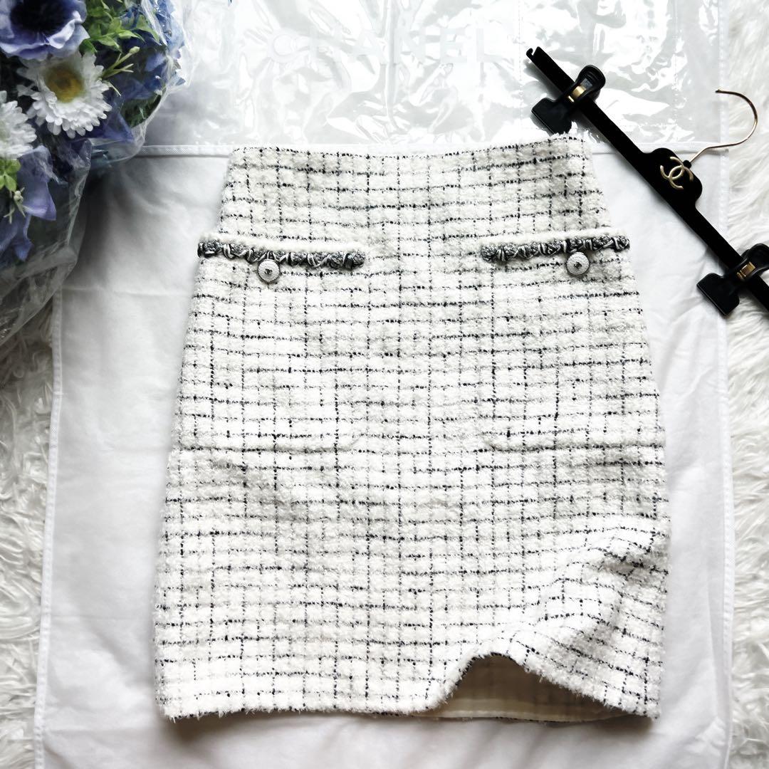 美品　CHANELシャネル　ツイード　2021 チェック　スパンコール　スカート