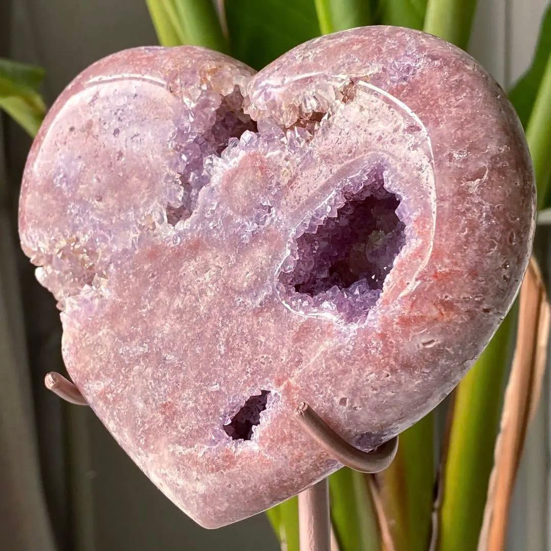 ★破格大特価【 ピンクアメジスト ドゥルージー ハート 原石 台座付き