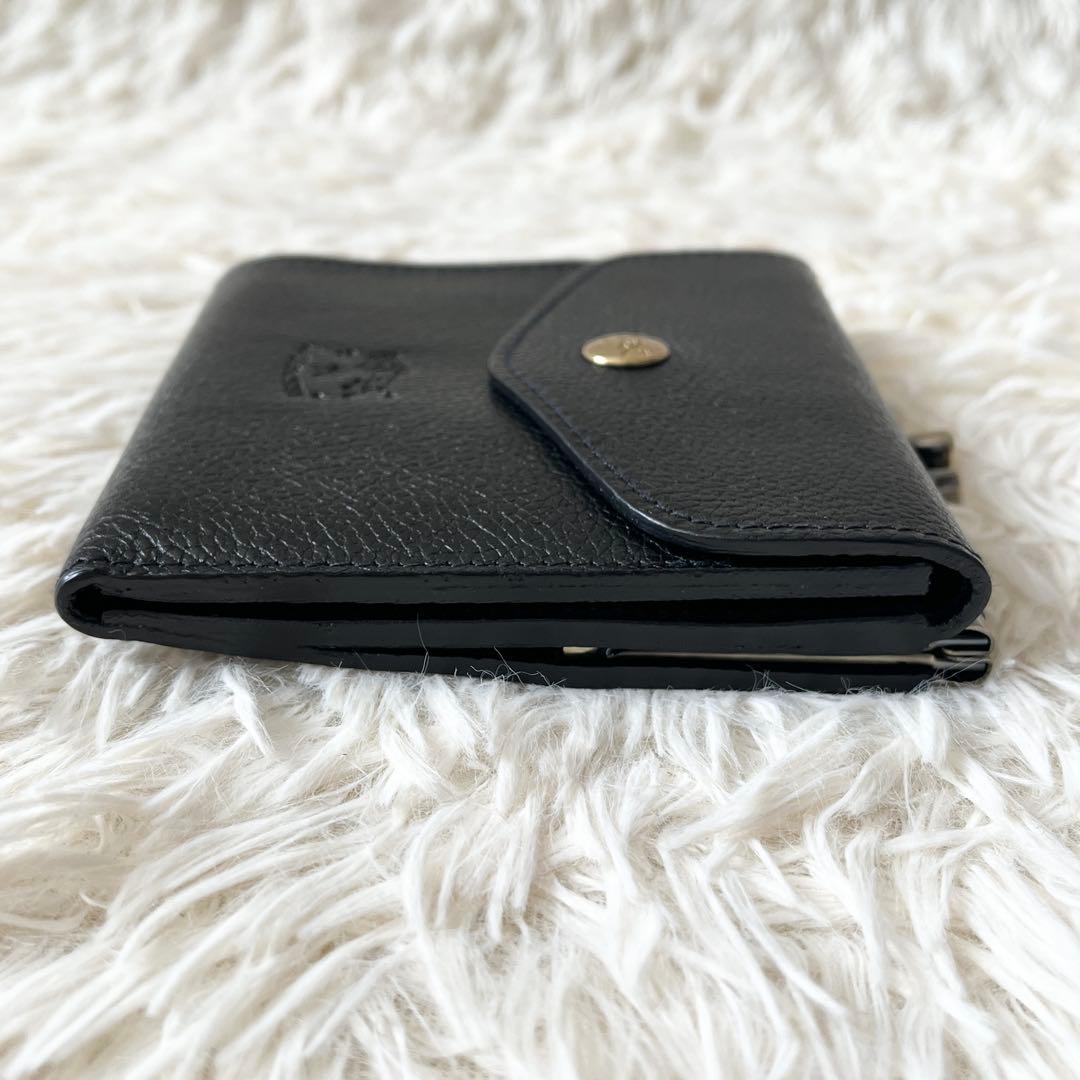 ⭐️新品未使用⭐️　IL BISONTE　がま口　三つ折り財布　ブラック　レザー