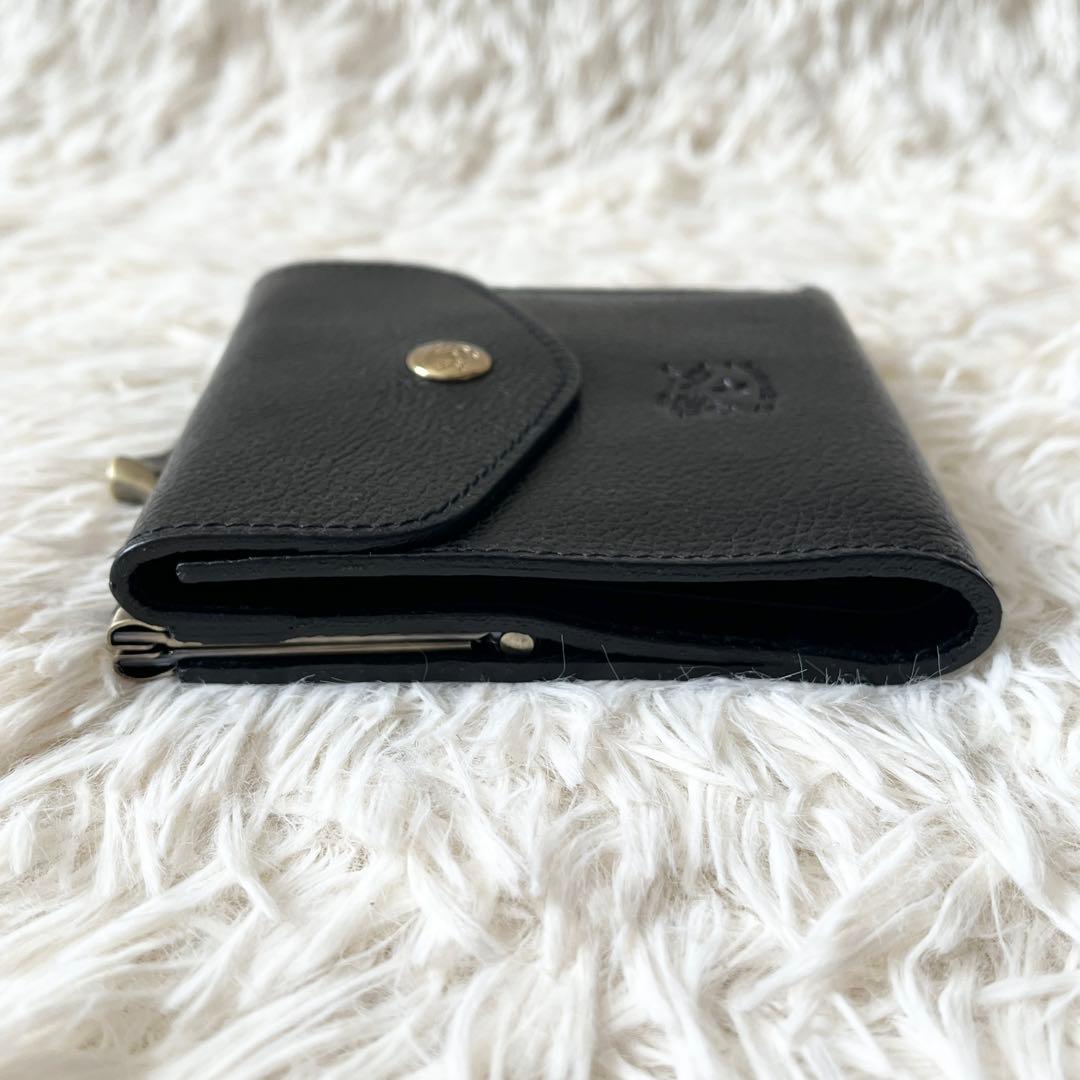 ⭐️新品未使用⭐️　IL BISONTE　がま口　三つ折り財布　ブラック　レザー
