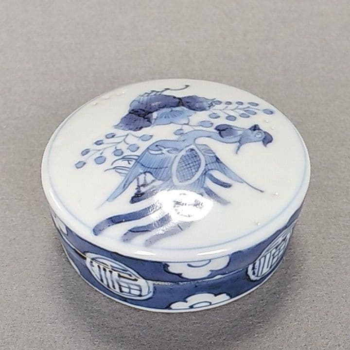 古伊万里香合　古伊万里染付香合　煎茶道具　古伊万里盒子　印盒　鳳凰図香合