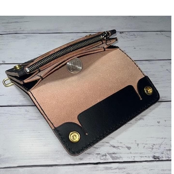 痺れウサギ ④ミドルトラッカーウォレット/茶芯/ホック真鍮/小判カン真鍮