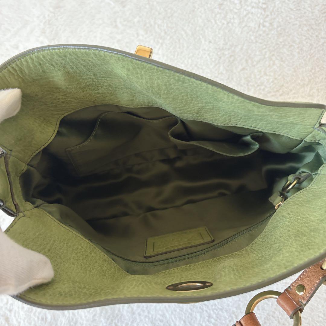 バッグ COACH shoulderbag green turnlock nubuck