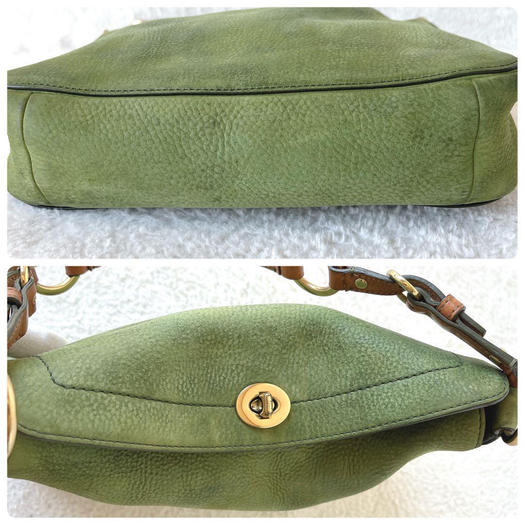 バッグ COACH shoulderbag green turnlock nubuck