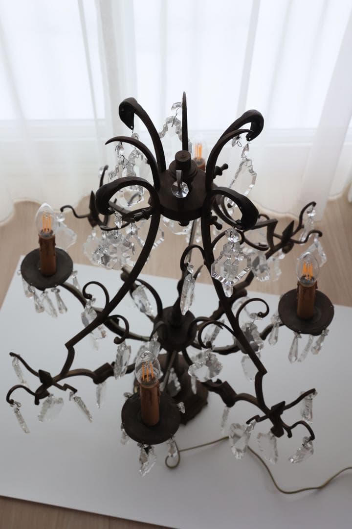 アンティーク　テーブルシャンデリア　4灯　ガラス