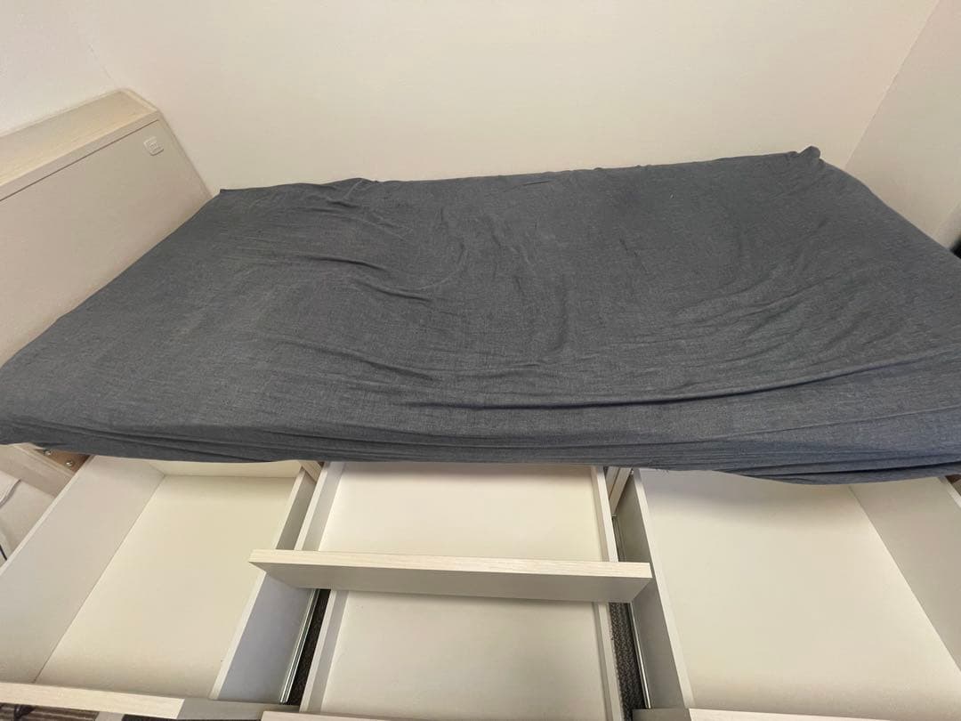 シングルベッドフレーム 引き出し付き マットレス付き