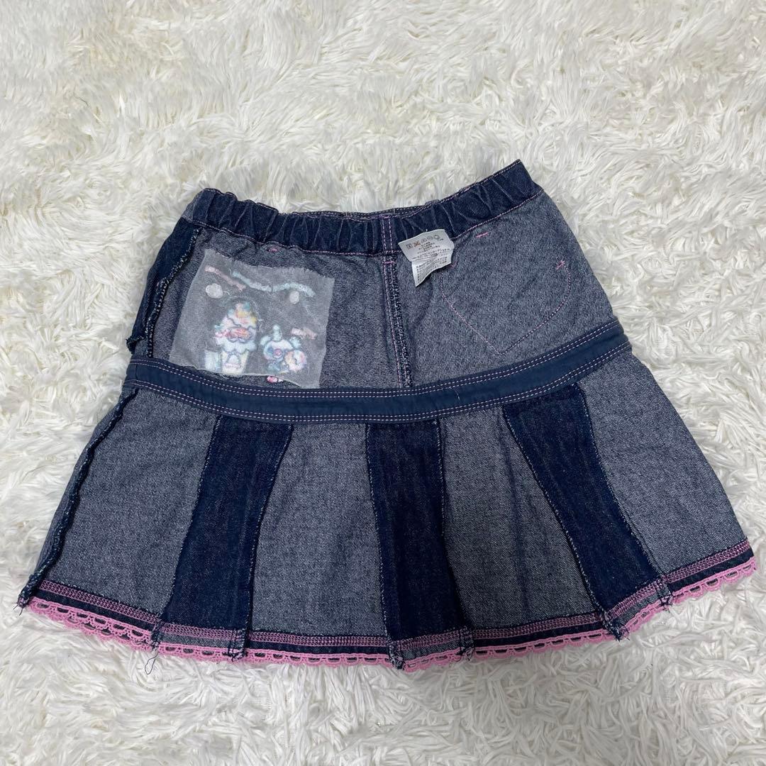 希少レア✨メゾピアノ　ミミポポ　デニムプリーツスカート平成レトロy2kワッペン