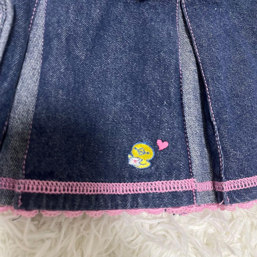 希少レア✨メゾピアノ　ミミポポ　デニムプリーツスカート平成レトロy2kワッペン