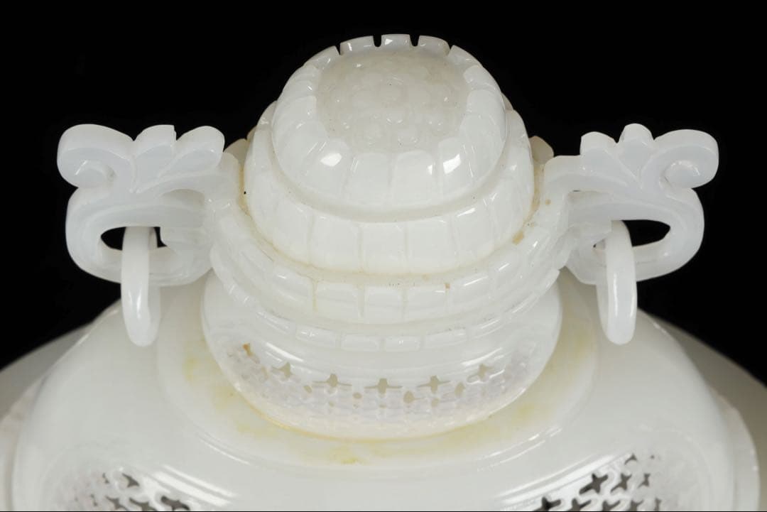 大*発様 中国古玩 白玉石大香炉 龍透彫細密彫刻 高さ36cm 唐物 古美術品