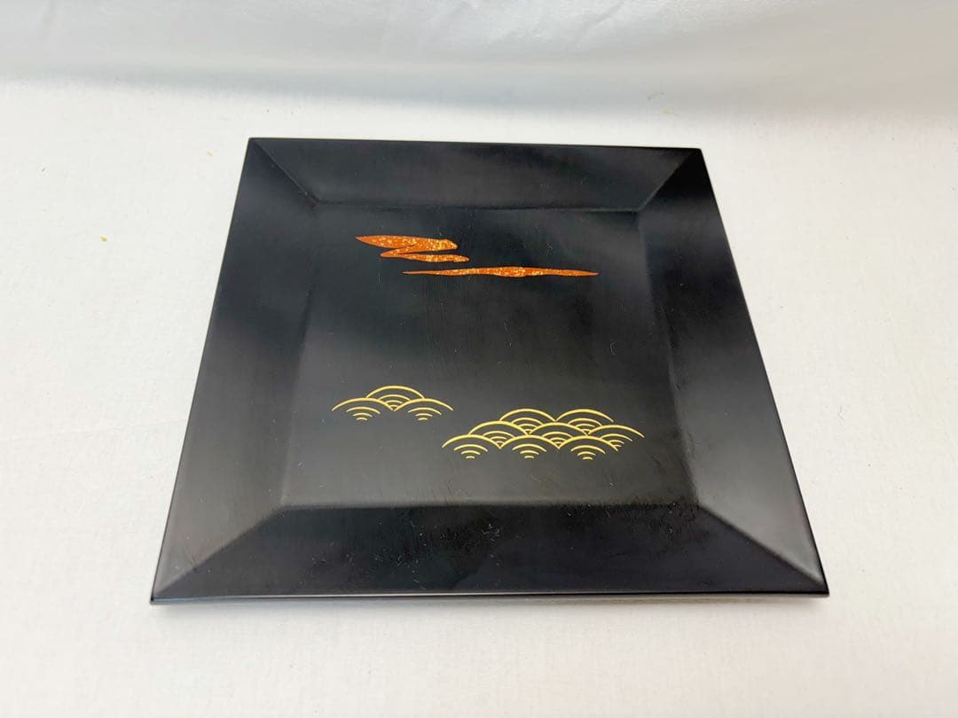 未使用 茶道具 平安象彦作 木製黒真塗 鵬雲斎好 茜青海盆 四方盆 共箱