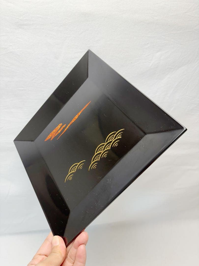 未使用 茶道具 平安象彦作 木製黒真塗 鵬雲斎好 茜青海盆 四方盆 共箱