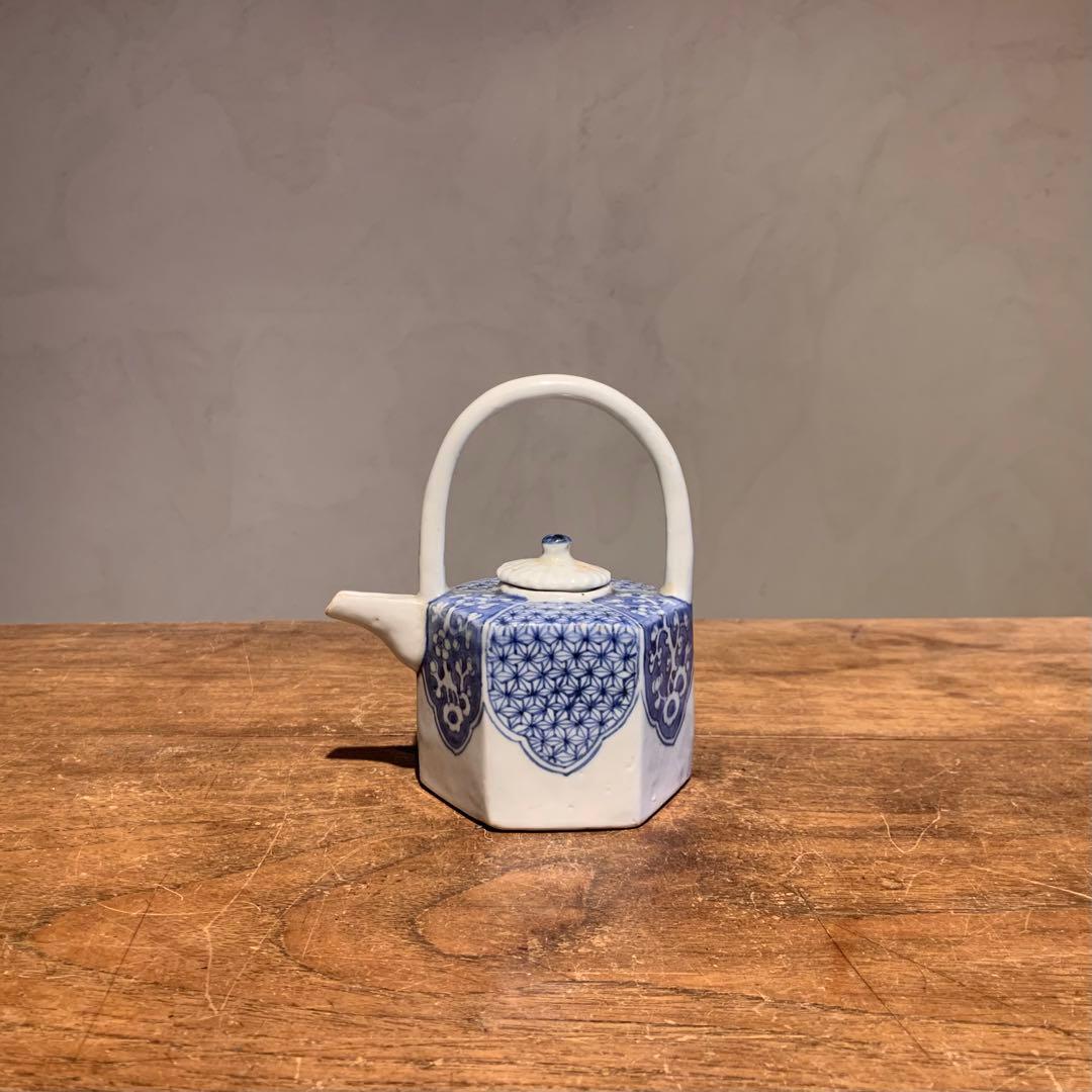 平戸焼 染付 面取 六角 水注 酒次 古美術 古道具 アンティーク 酒器