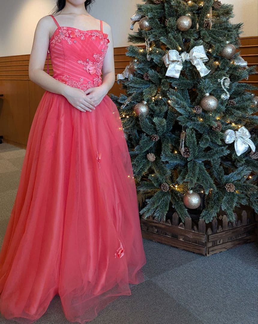 ドレスルームアミ コーラルピンク ロングドレス 演奏会 カラードレス