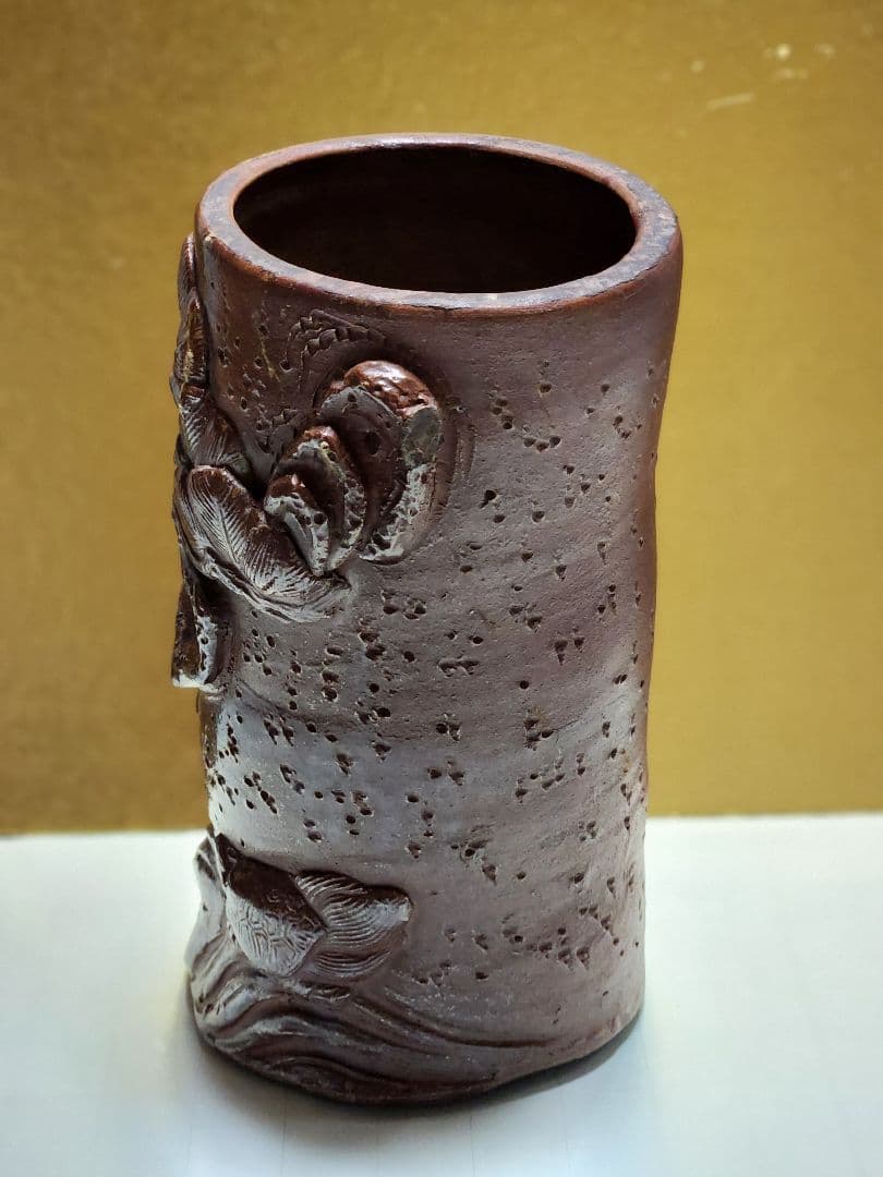 骨董品 古備前 置物 花生け 花瓶 松亀紋様 陶印あり 戦国時代？