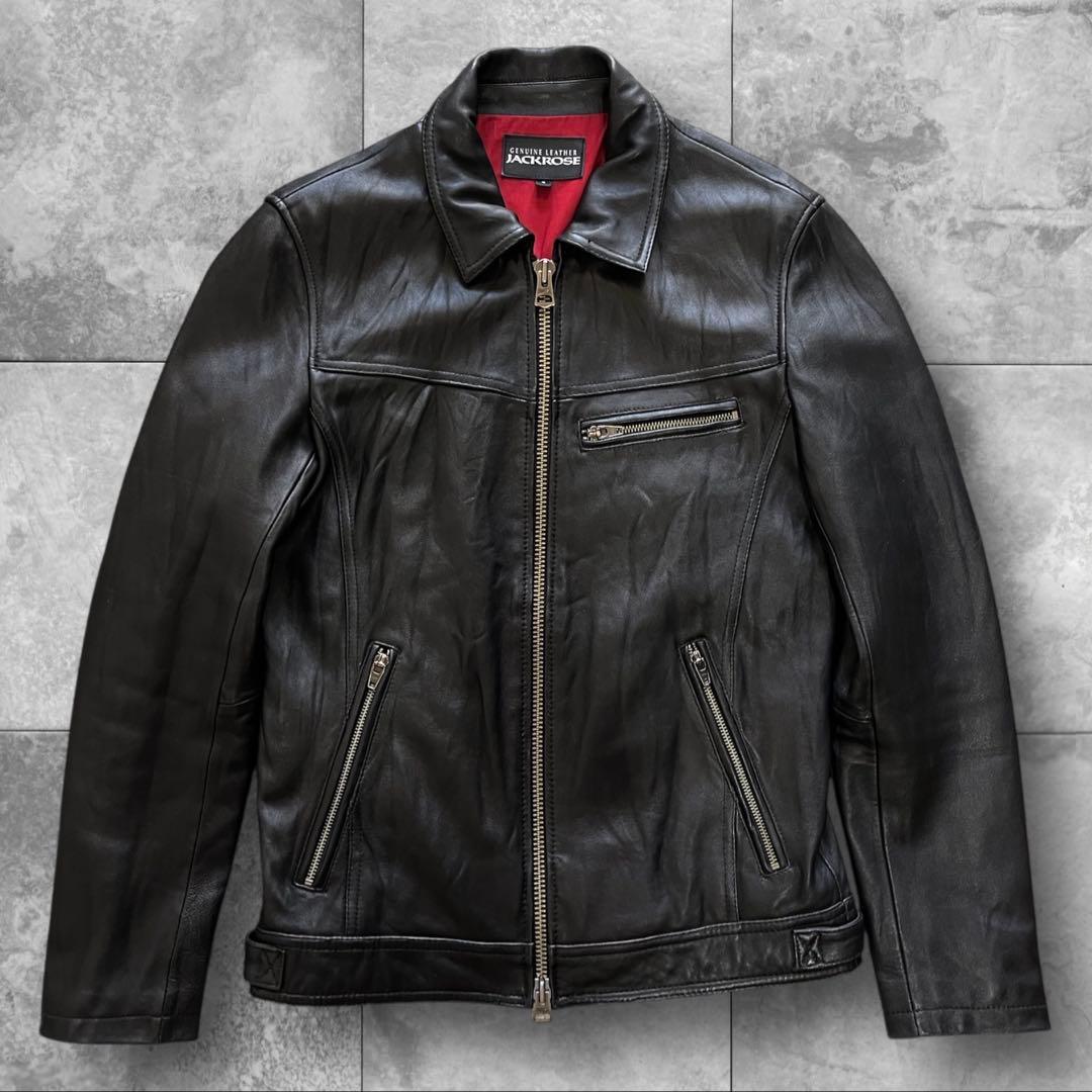 美品 ジャックローズ ライダースジャケット L シングル ラムレザー ブラック