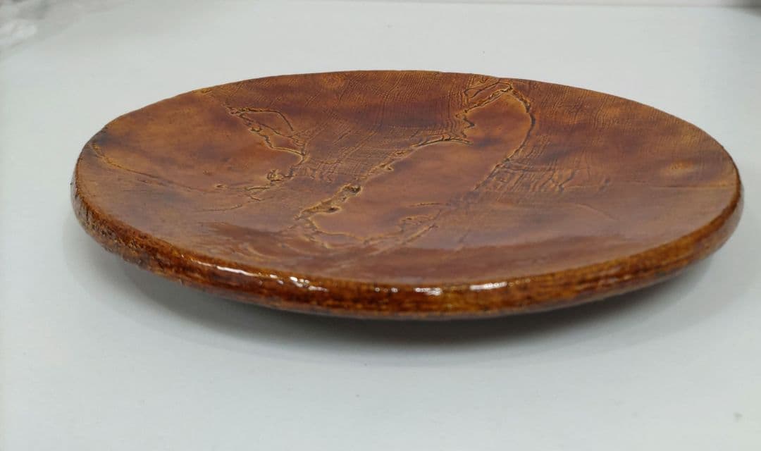 五代中村道年　飴釉丸皿　D440