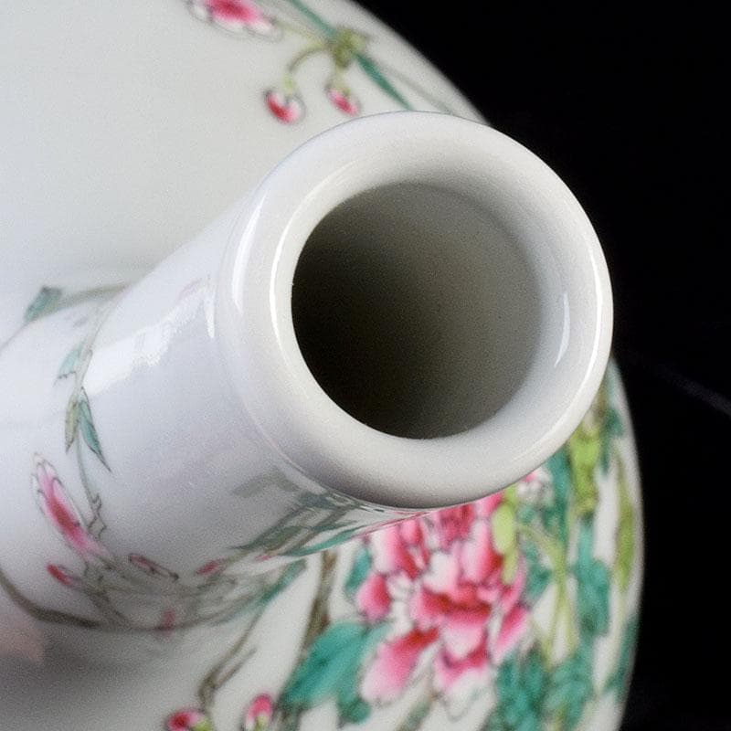 中国　大清乾隆年製　粉彩　牡丹文　長頸瓶　一輪挿し　M　8018E