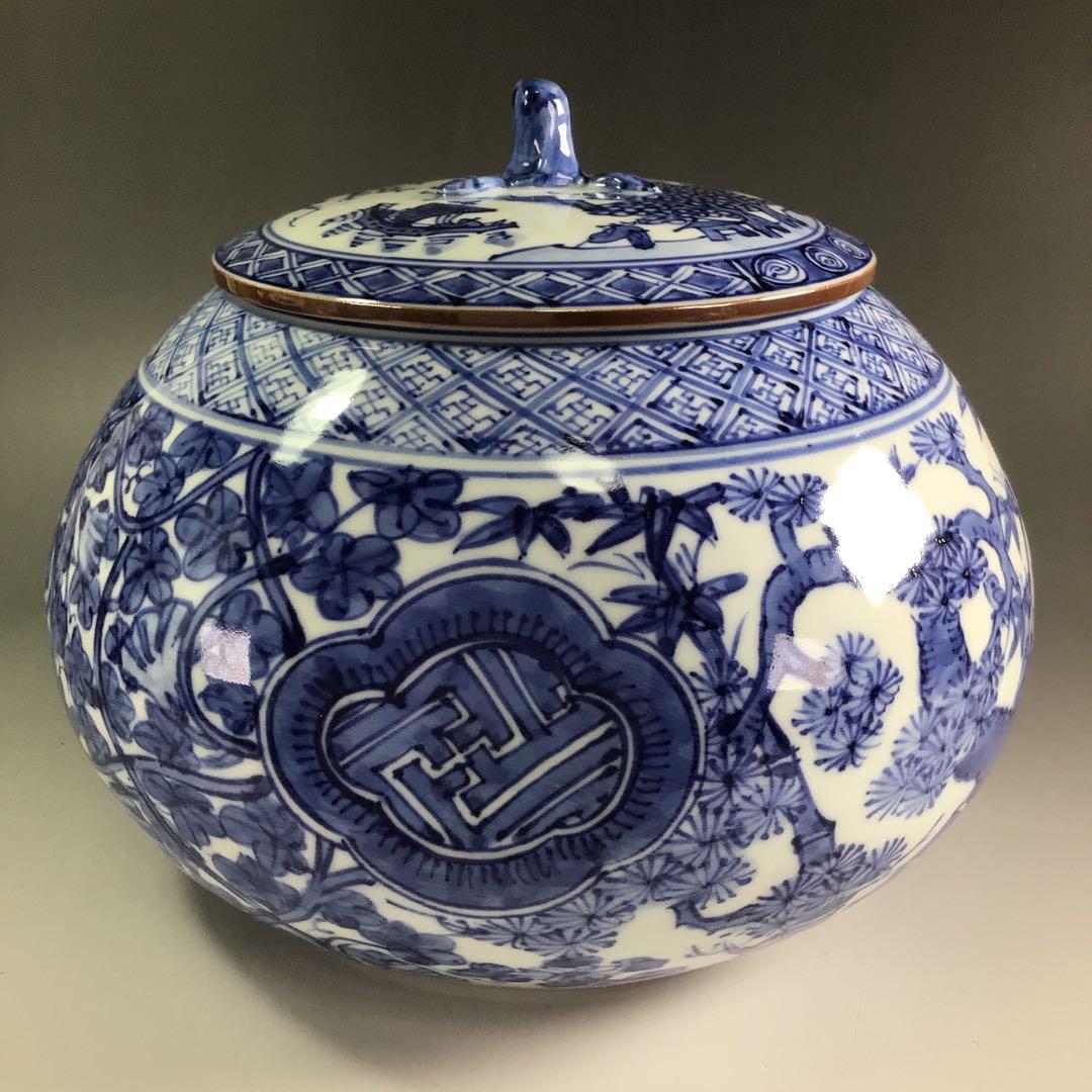 Ｐ８９０　水指　『平安　高野昭阿弥造』『染付祥瑞写』『蜜柑水指』　共箱　茶道具