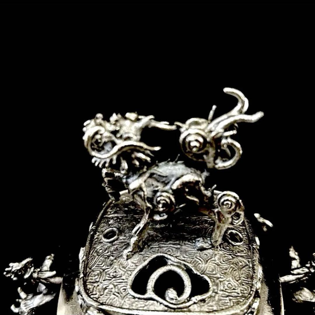 ・伝統工芸 高岡銅器 洋銀 香炉 龍摘 双鳳凰耳　須賀月芳　共箱　保証書付き