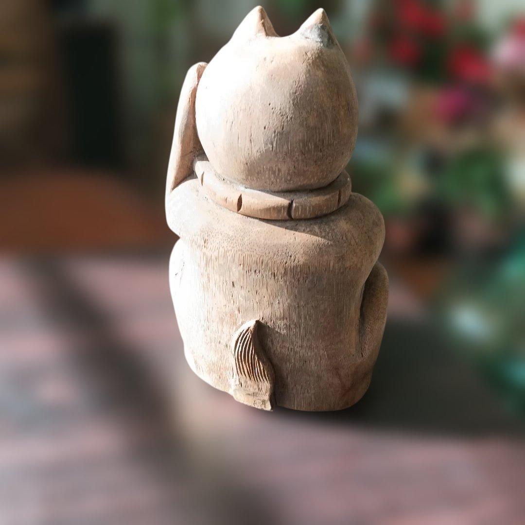 竹製の招き猫 福の文字入り アンティーク 希少