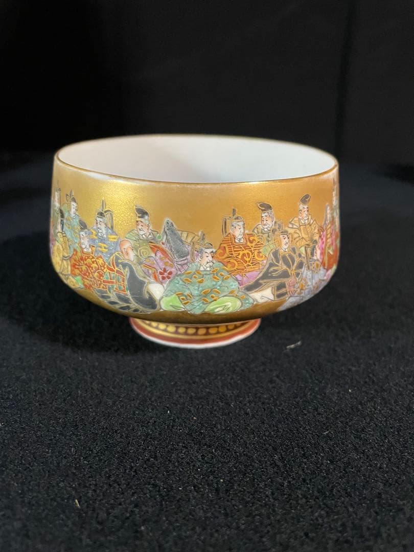 ②九谷焼コーヒーカップ　明治時代輸出品　手書き三十六歌仙　細密画　金彩　金蘭手