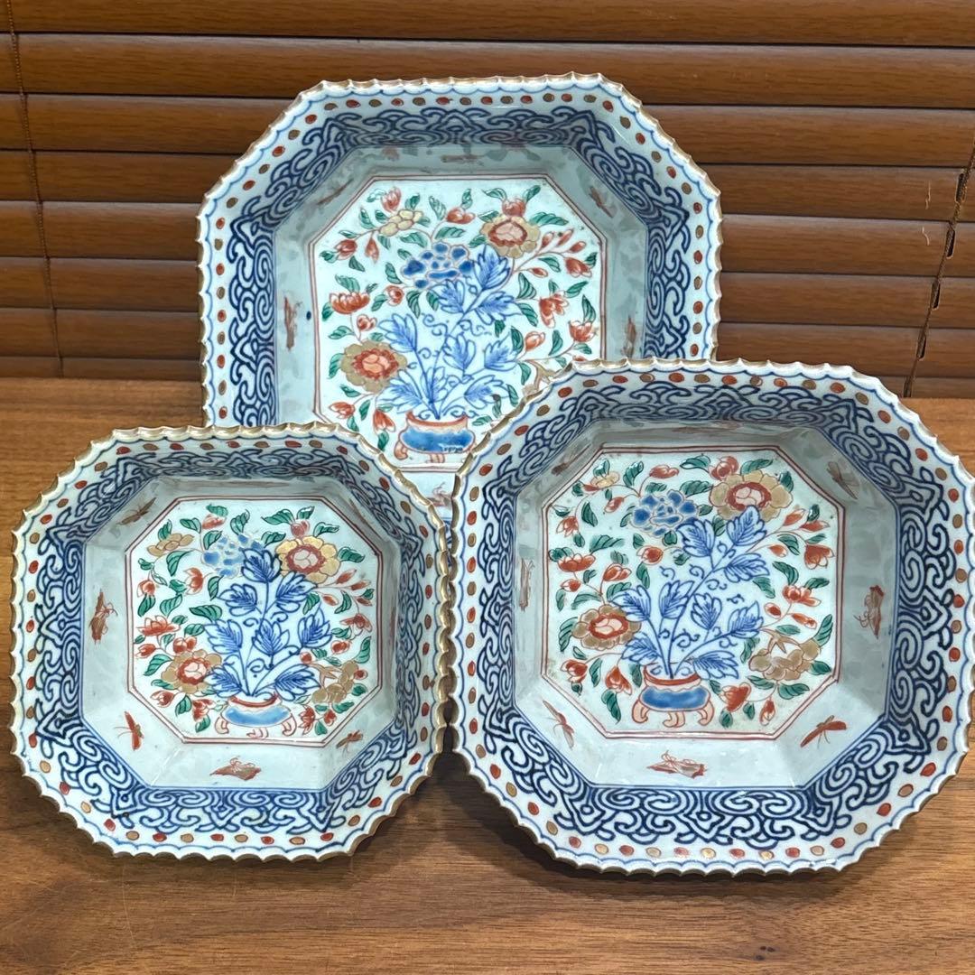 江戸時代□古伊万里　三つ重ね　どんぶり 正月