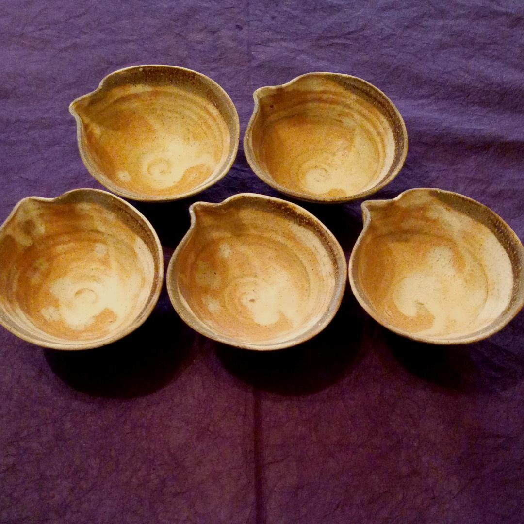 信楽焼　登窯粉引桜色片口中鉢5客揃い