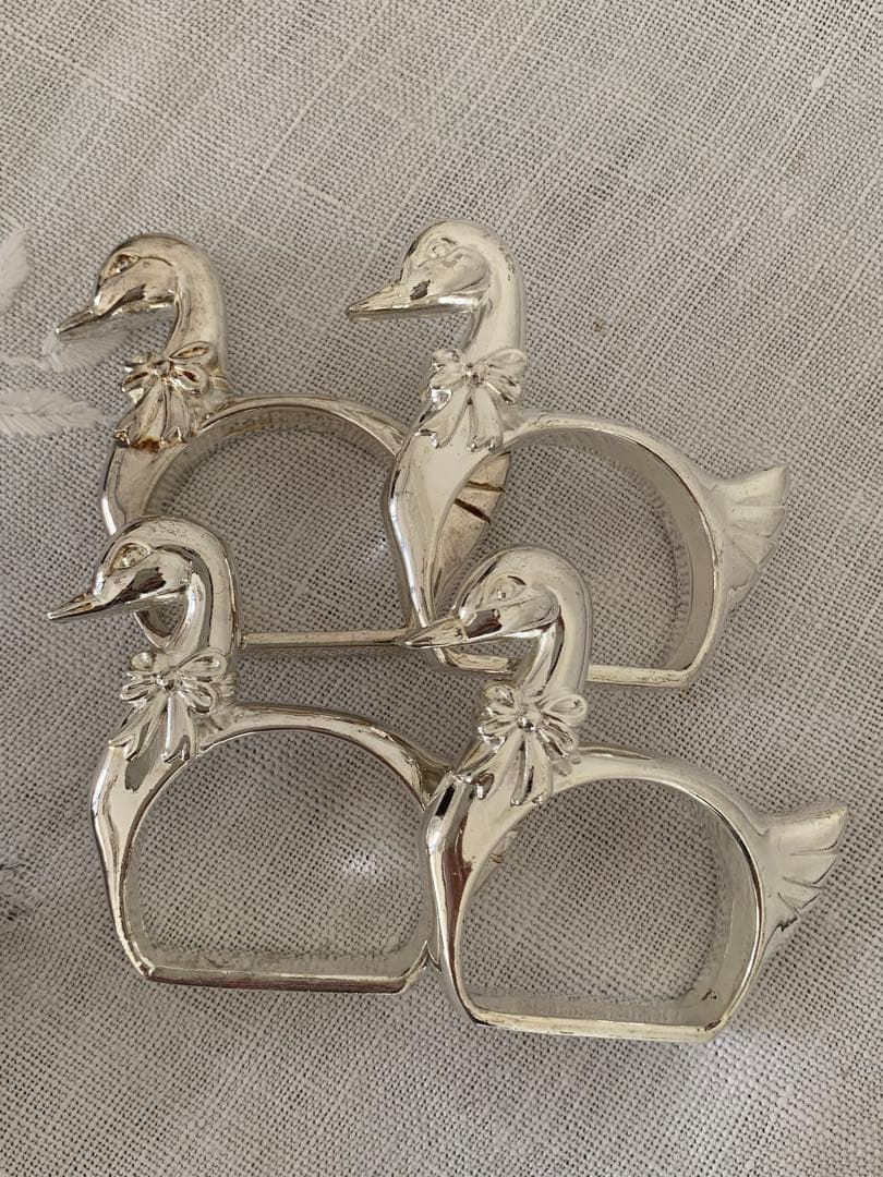 フランス　蚤の市　ナプキンリング　白鳥　4個セット　ブロカント
