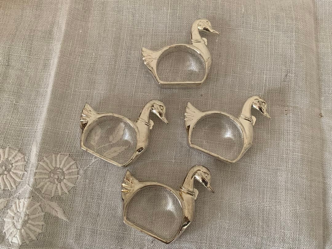 フランス　蚤の市　ナプキンリング　白鳥　4個セット　ブロカント