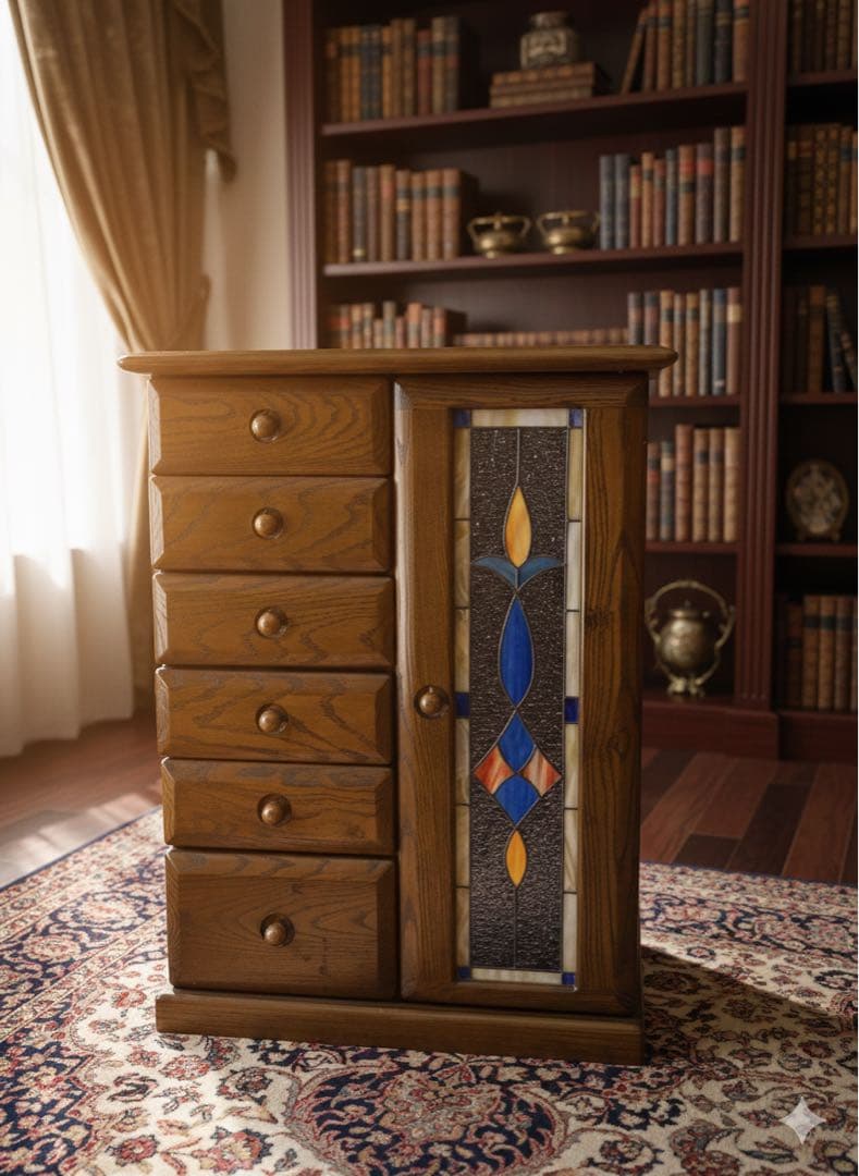 英国調 ステンドグラス キャビネット 三越ブルージュ風 アンティーク