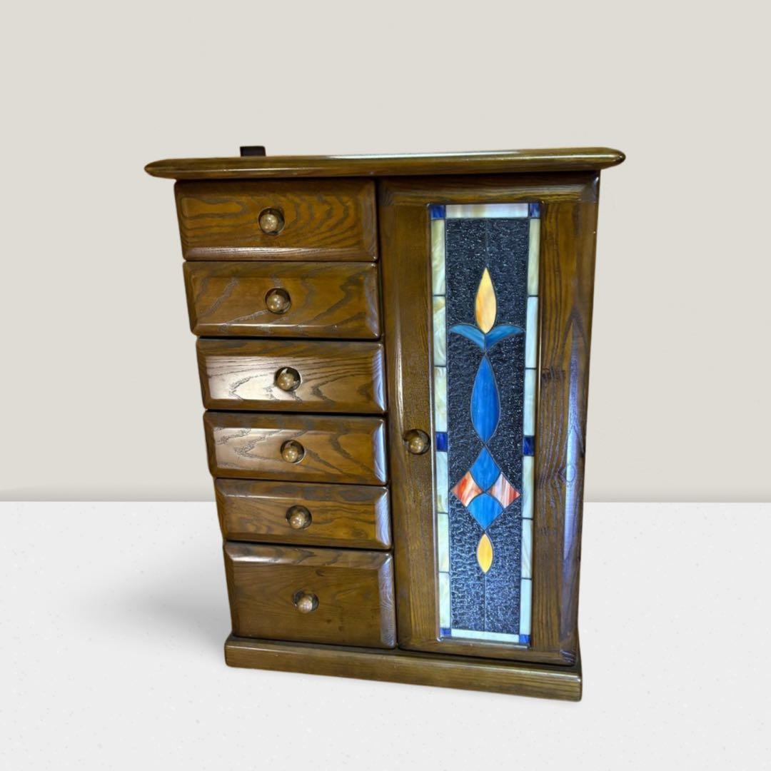 英国調 ステンドグラス キャビネット 三越ブルージュ風 アンティーク